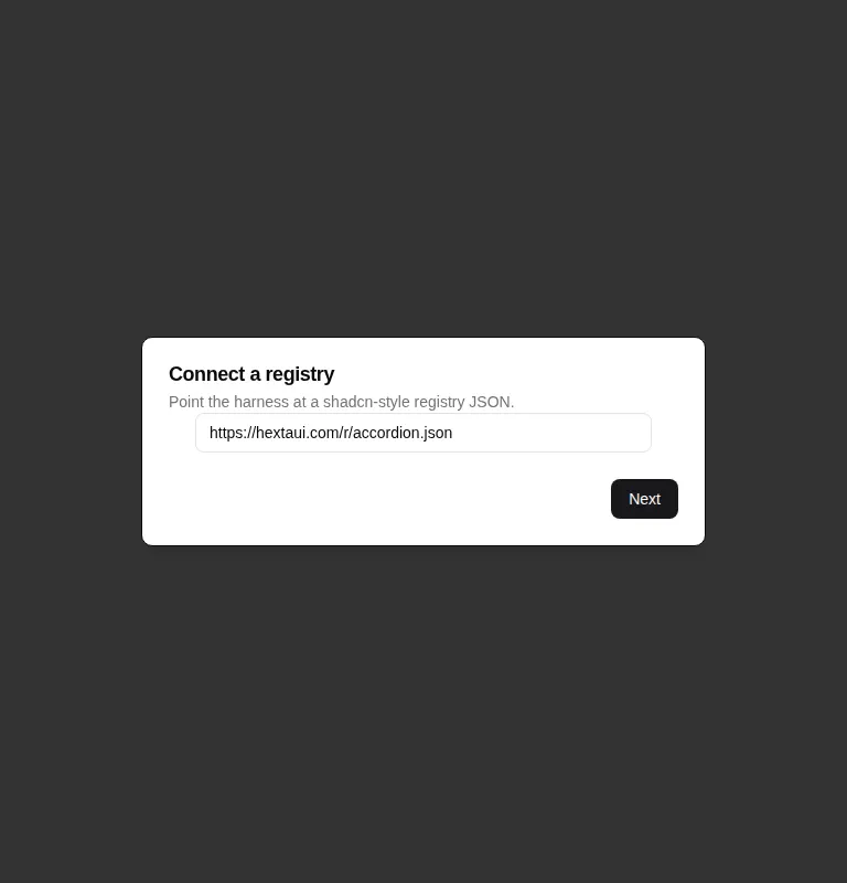 Harness screenshot of kibo-dialog-stack at 768 pixels wide
